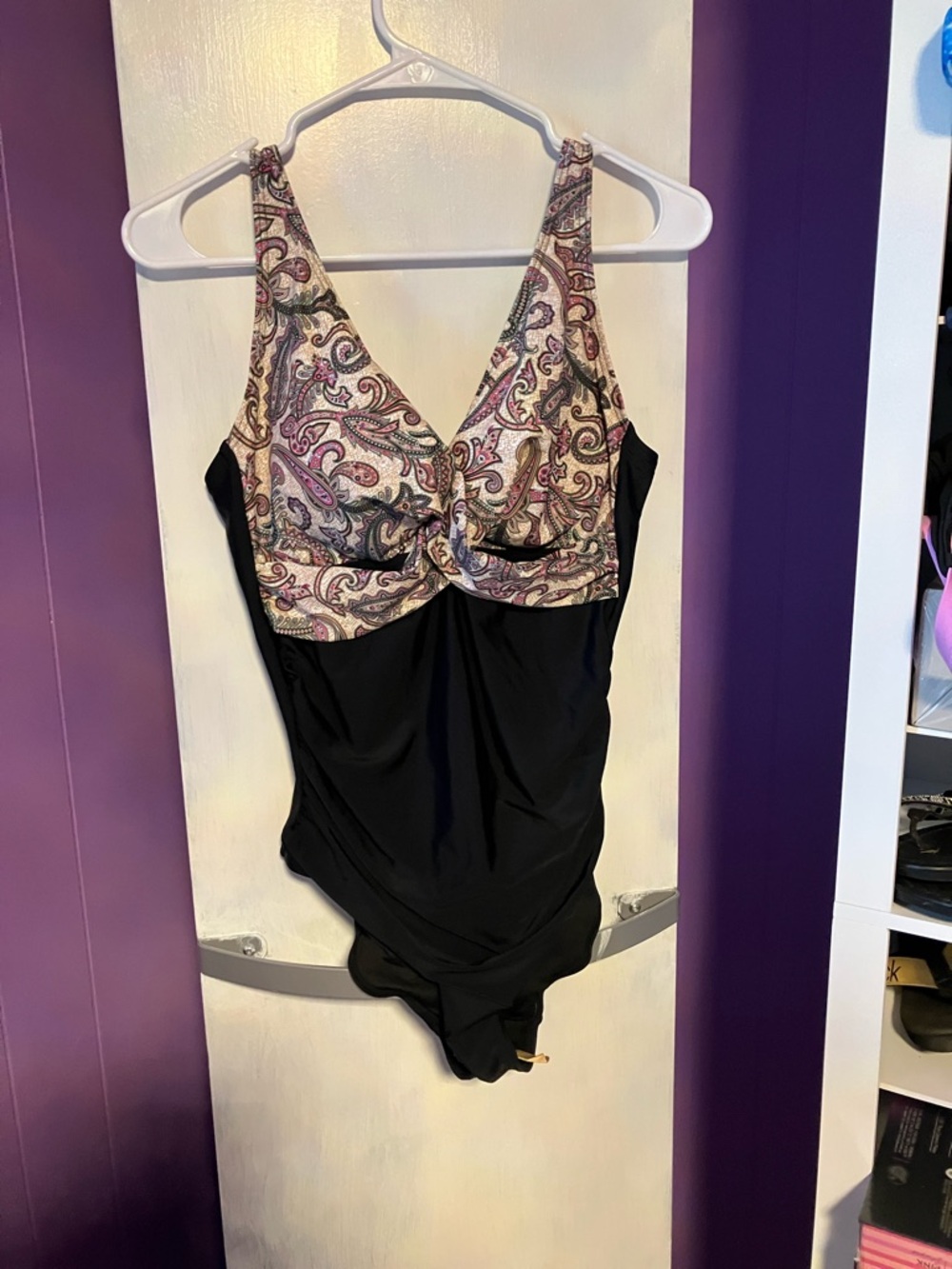 Classic Black One-Piece Swimsuit with Paisley Print